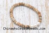 CFB737 faceted rondelle picture jasper & potato white freshwater pearl stretchy bracelet