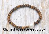 CFB766 faceted rondelle yellow tiger eye & potato white freshwater pearl stretchy bracelet