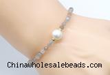 CFB803 4mm faceted round rainbow moonstone & potato white freshwater pearl bracelet