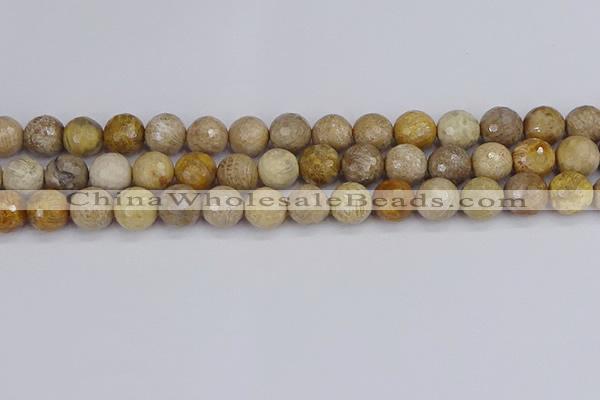 CFC231 15.5 inches 10mm faceted round fossil coral beads