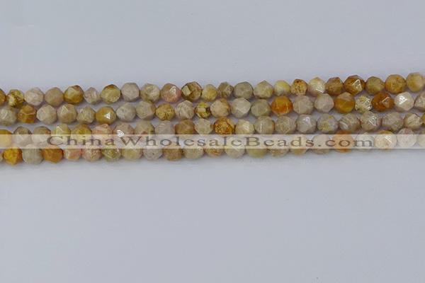 CFC236 15.5 inches 6mm faceted nuggets fossil coral beads