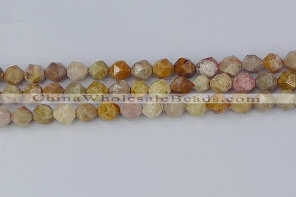 CFC239 15.5 inches 12mm faceted nuggets fossil coral beads