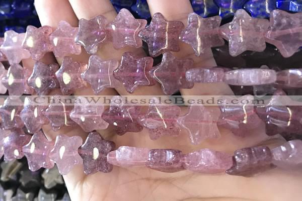 CFG1300 15.5 inches 15mm carved star strawberry quartz beads