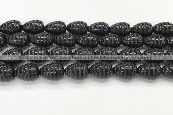 CFG1521 15.5 inches 15*20mm carved teardrop black agate beads