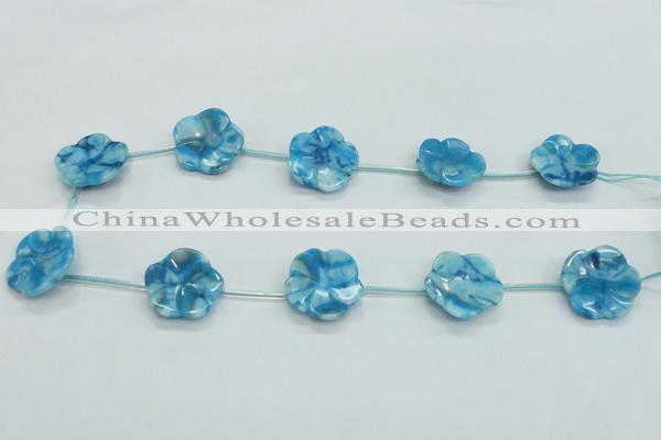 CFG18 15.5 inches 24mm carved flower blue crazy lace agate beads