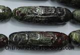 CFG210 15.5 inches 12*40mm carved rice dragon blood jasper beads