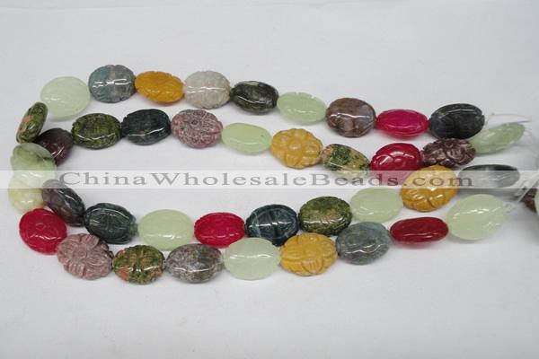 CFG247 15.5 inches 15*20mm carved oval mixed gemstone beads