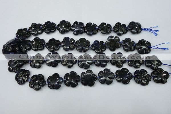 CFG453 15.5 inches 20mm carved flower blue iron stone beads