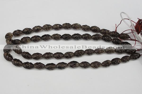 CFG55 15.5 inches 10*16mm carved rice smoky quartz beads