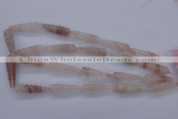 CFG753 15.5 inches 10*35mm carved teardrop natural pink quartz beads