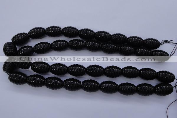 CFG759 15.5 inches 15*20mm carved rice black agate beads