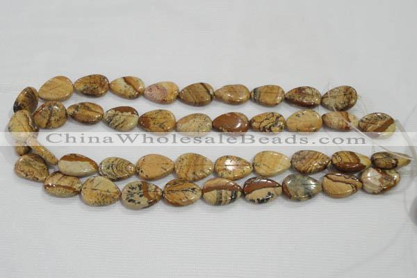 CFG823 12.5 inches 15*20mm carved leaf picture jasper beads wholesale