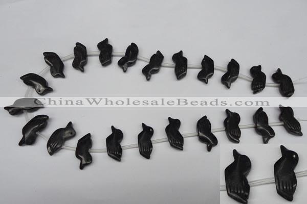 CFG853 Top-drilled 12*24mm carved animal blackstone gemstone beads