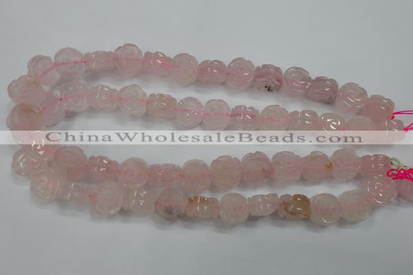 CFG890 15.5 inches 14mm carved flower rose quartz gemstone beads