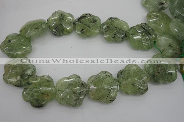 CFG923 32*33mm faceted & carved flower green rutilated quartz beads