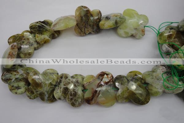 CFG939 30*33mm faceted & carved butterfly yellow & green opal beads