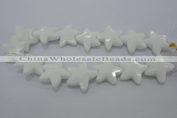 CFG969 15.5 inches 30*33mm faceted & carved star white porcelain beads