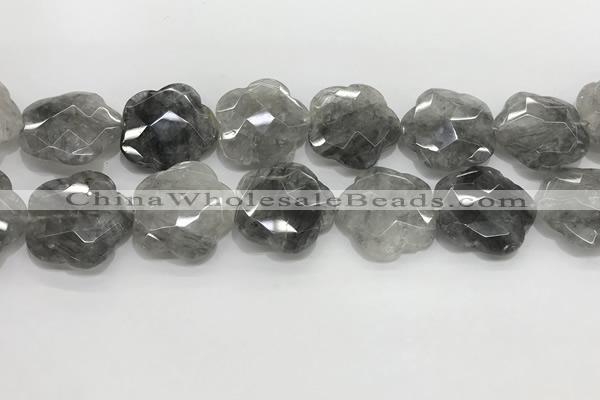 CFG980 15.5 inches 33*33mm carved flower cloudy quartz beads