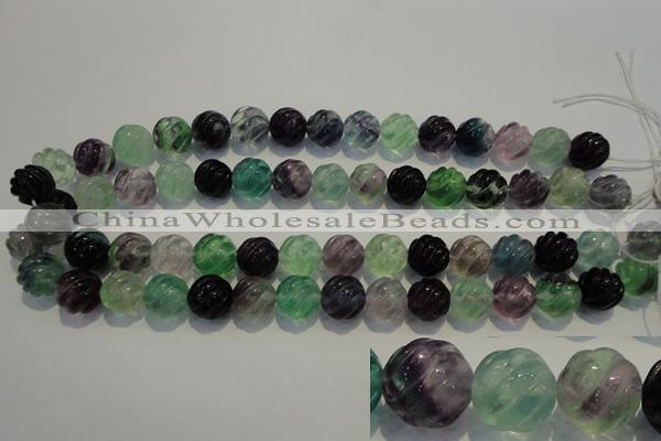 CFL458 15.5 inches 14mm carved round natural fluorite beads