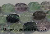 CFL475 15.5 inches 10*14mm carved rice natural fluorite beads