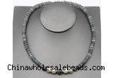 CFN225 5*8mm faceted rondelle labradorite & potato white freshwater pearl necklace