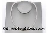 CFN229 4*6mm faceted rondelle rose quartz & potato white freshwater pearl necklace