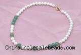 CFN504 Potato white freshwater pearl & green aventurine necklace, 16 - 24 inches