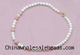 CFN518 9mm - 10mm potato white freshwater pearl & pink opal necklace