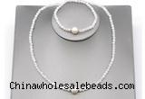 CFN601 4mm faceted round white moonstone & potato white freshwater pearl jewelry set