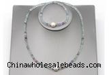 CFN609 4mm faceted round fluorite & potato white freshwater pearl jewelry set