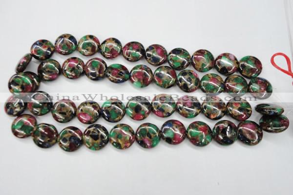 CGO35 15.5 inches 18mm flat round gold multi-color stone beads