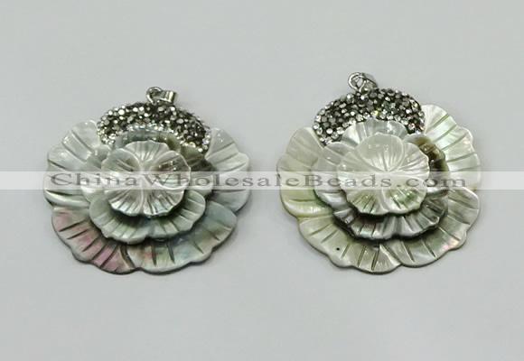 CGP302 40*42mm flower pearl shell pendants wholesale