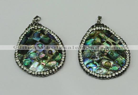 CGP308 35*45mm flat teardrop abalone shell pendants wholesale