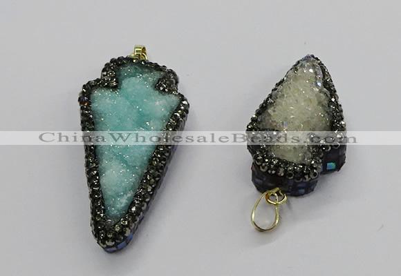 CGP3106 20*40mm - 25*45mm arrowhead druzy agate pendants