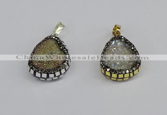 CGP3391 18*25mm flat teardrop plated druzy agate pendants