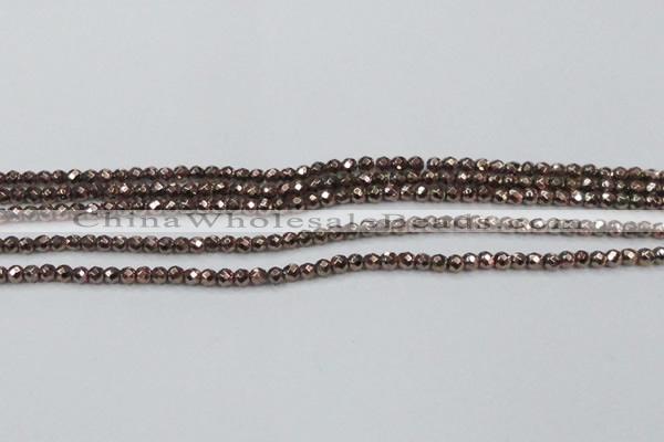 CHE701 15.5 inches 3mm faceted round plated hematite beads