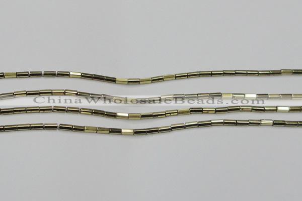 CHE907 15.5 inches 2*4mm faceted tube plated hematite beads wholesale