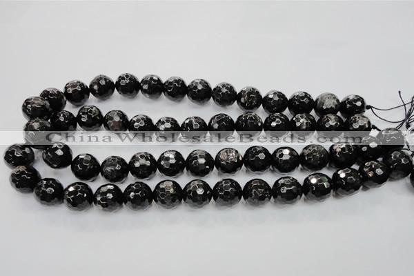 CHS48 15.5 inches 14mm faceted round natural hypersthene beads