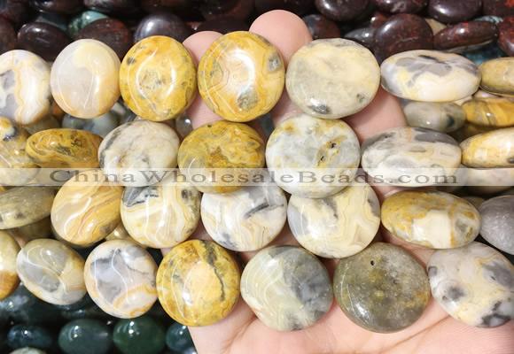 CIBS11 15 inches 20mm coin yellow crazy agate gemstone beads wholesale