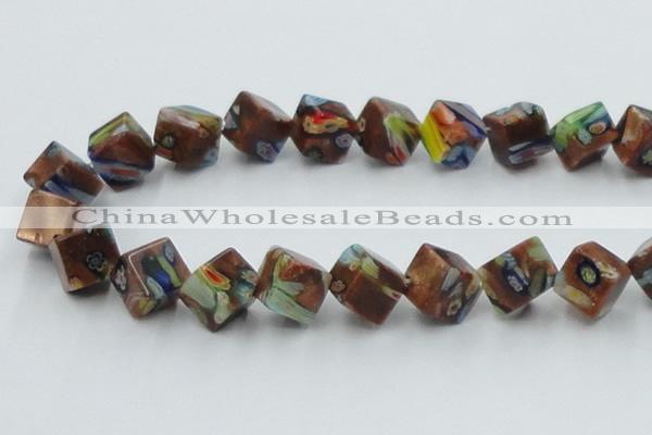 CLG548 16 inches 10*10mm cube goldstone & lampwork beads