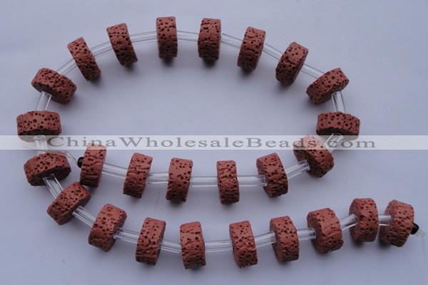 CLV25 15.5 inches 7*15mm coin shape red natural lava beads wholesale