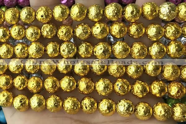 CLV534 15.5 inches 6mm round plated lava beads wholesale