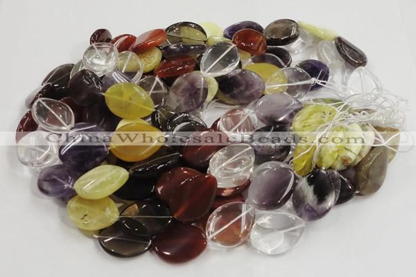 CMQ15 20*30mm twisted flat teardrop multicolor quartz beads