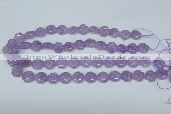 CNA435 15.5 inches 15mm carved flower natural lavender amethyst beads