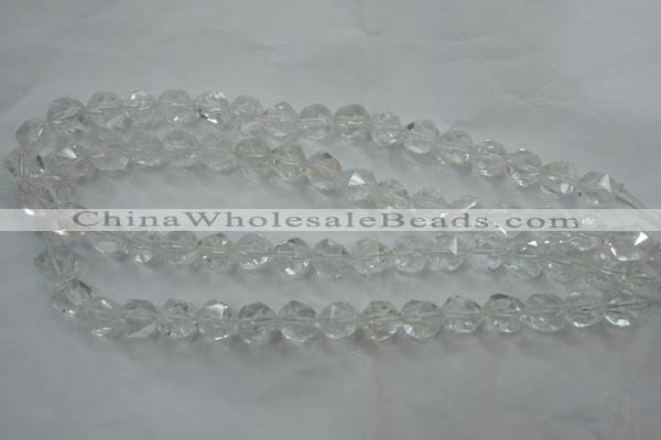 CNC102 15 inches 10mm faceted nuggets white crystal beads