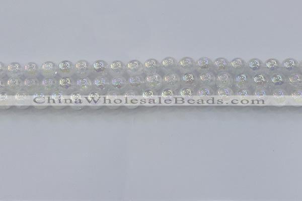 CNC562 15.5 inches 8mm round plated crackle white crystal beads