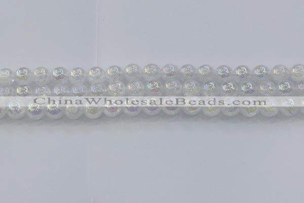 CNC563 15.5 inches 10mm round plated crackle white crystal beads