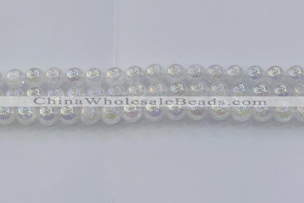 CNC564 15.5 inches 12mm round plated crackle white crystal beads