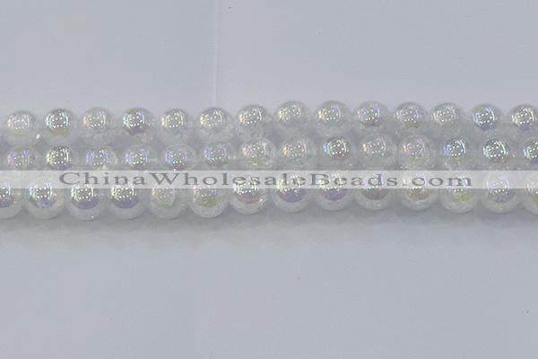 CNC565 15.5 inches 14mm round plated crackle white crystal beads