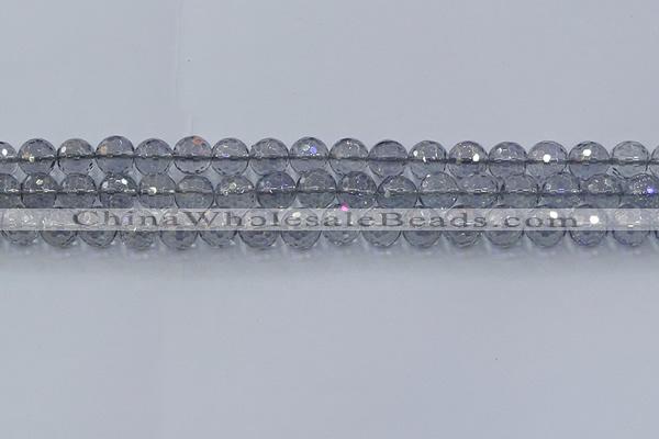 CNC640 15.5 inches 8mm faceted round plated natural white crystal beads